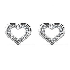 Silver Heart Stud Earrings With Australian Crystal Love Stud‎ Earrings